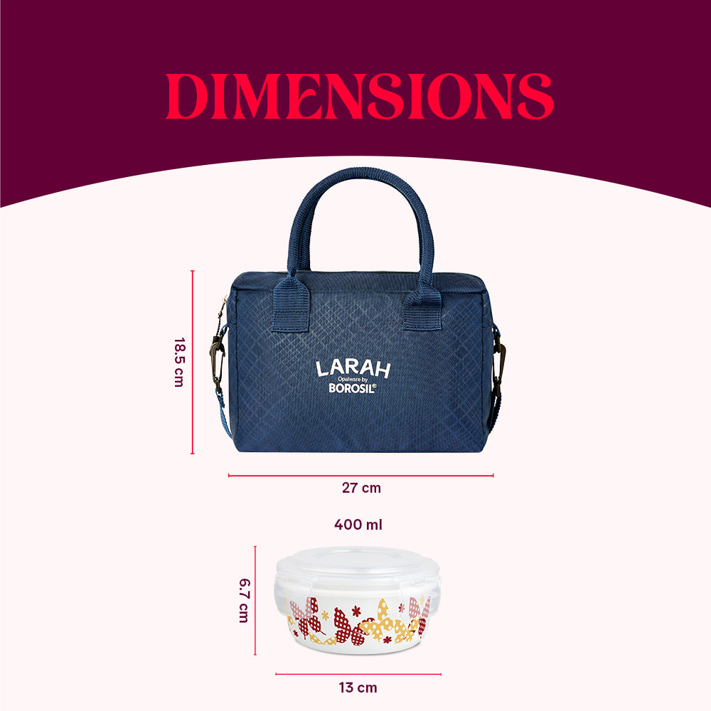 Larah by Borosil Veera Orange Lunchbox, Set of 4, Blue, 400ml