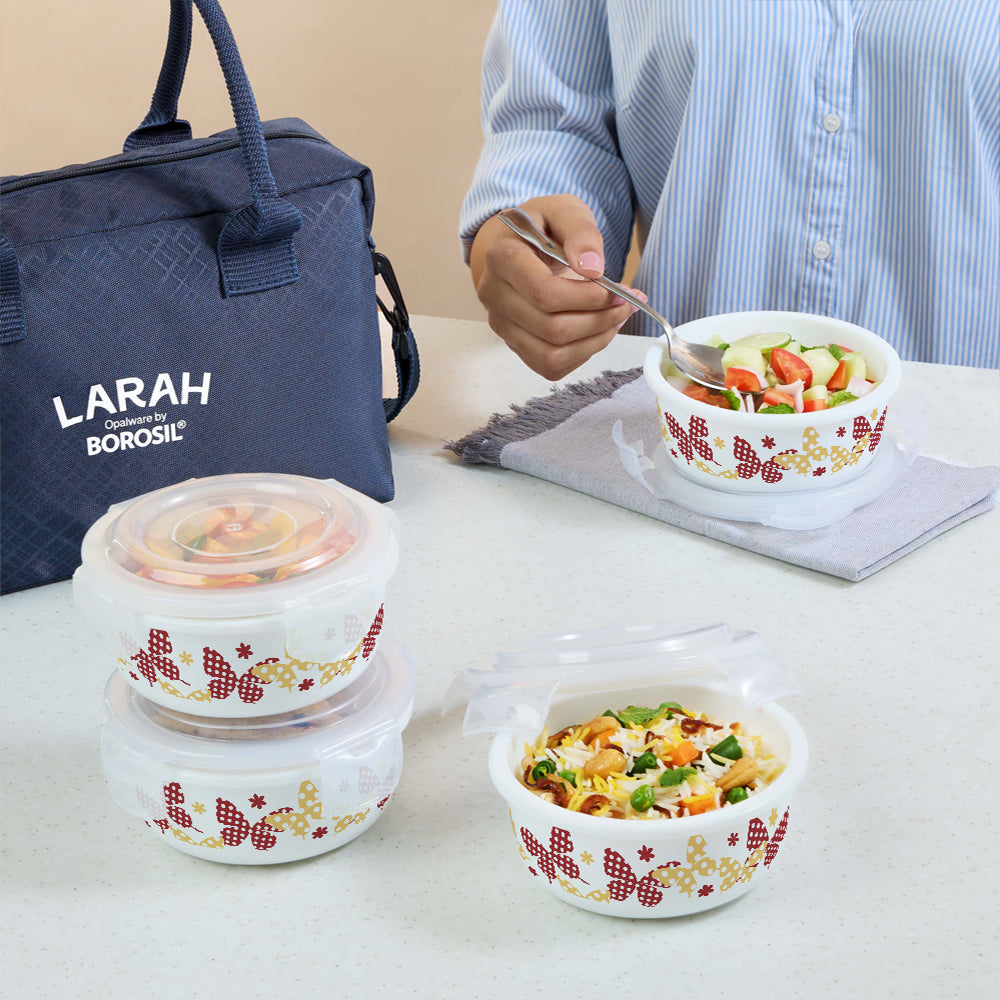 Larah by Borosil Veera Orange Lunchbox, Set of 4, Blue, 400ml