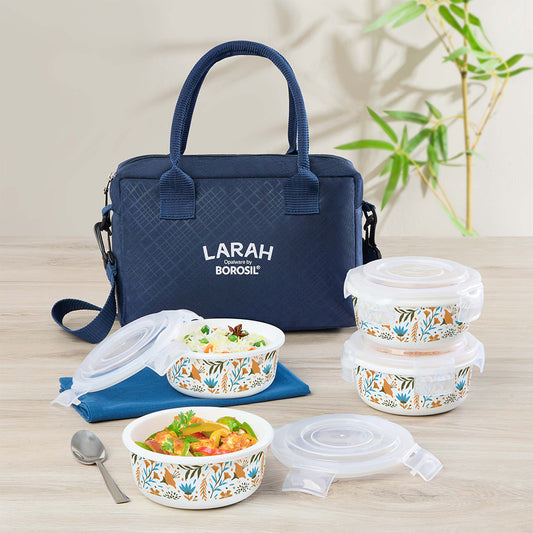 Larah by Borosil Ziva Sky Lunchbox, Set of 4, Blue