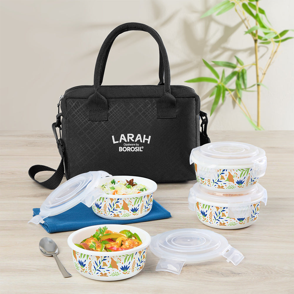 Larah by Borosil Ziva Navy Lunchbox, Set of 4, Blue 400 ml x 4