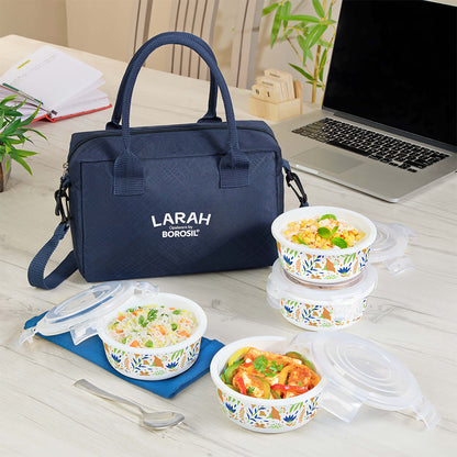 Larah by Borosil Ziva Navy Lunchbox, Set of 4, Blue 400 ml x 4