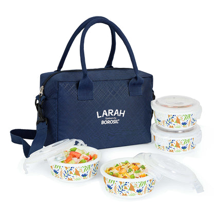 Larah by Borosil Ziva Navy Lunchbox, Set of 4, Blue 400 ml x 4