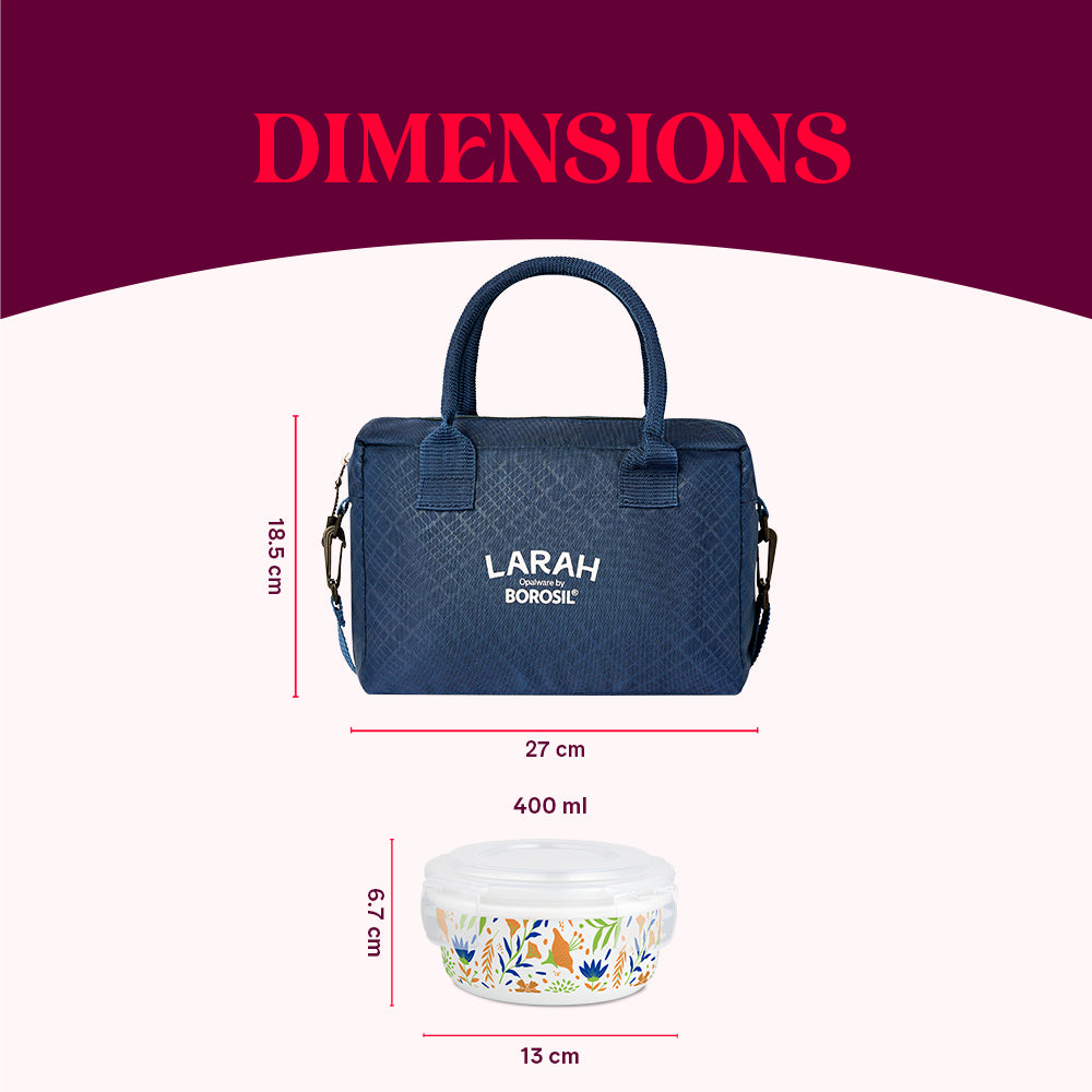 Larah by Borosil Ziva Navy Lunchbox, Set of 4, Blue 400 ml x 4