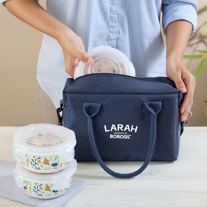 Larah by Borosil Ziva Navy Lunchbox, Set of 4, Blue 400 ml x 4