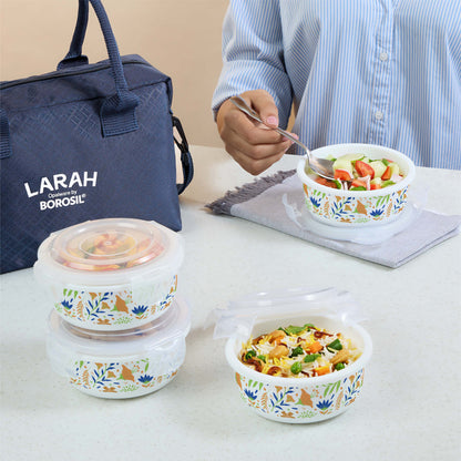 Larah by Borosil Ziva Navy Lunchbox, Set of 4, Blue 400 ml x 4