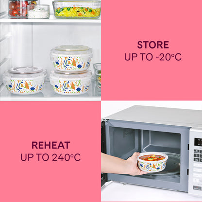 Larah by Borosil Ziva Navy Lunchbox, Set of 4, Blue 400 ml x 4