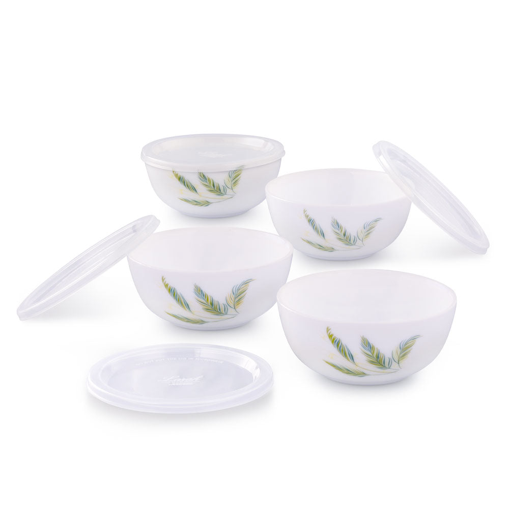 Larah by Borosil Breeze Snack Bowl with Cover 4 pc Set + 4 Lids