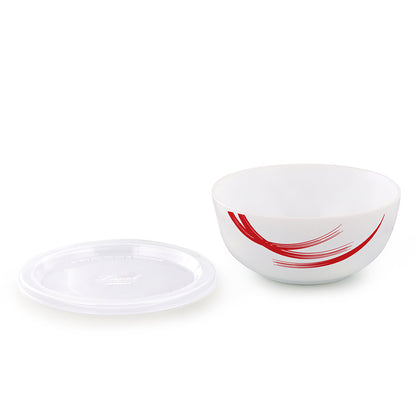 Larah by Borosil Red Stella Snack Bowl with Cover 4 pc Set + 4 Lids