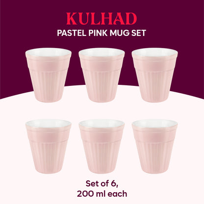 Larah By Borosil Kulhad Set of 6, Pastel Pink, 200ml 200 ml x 6
