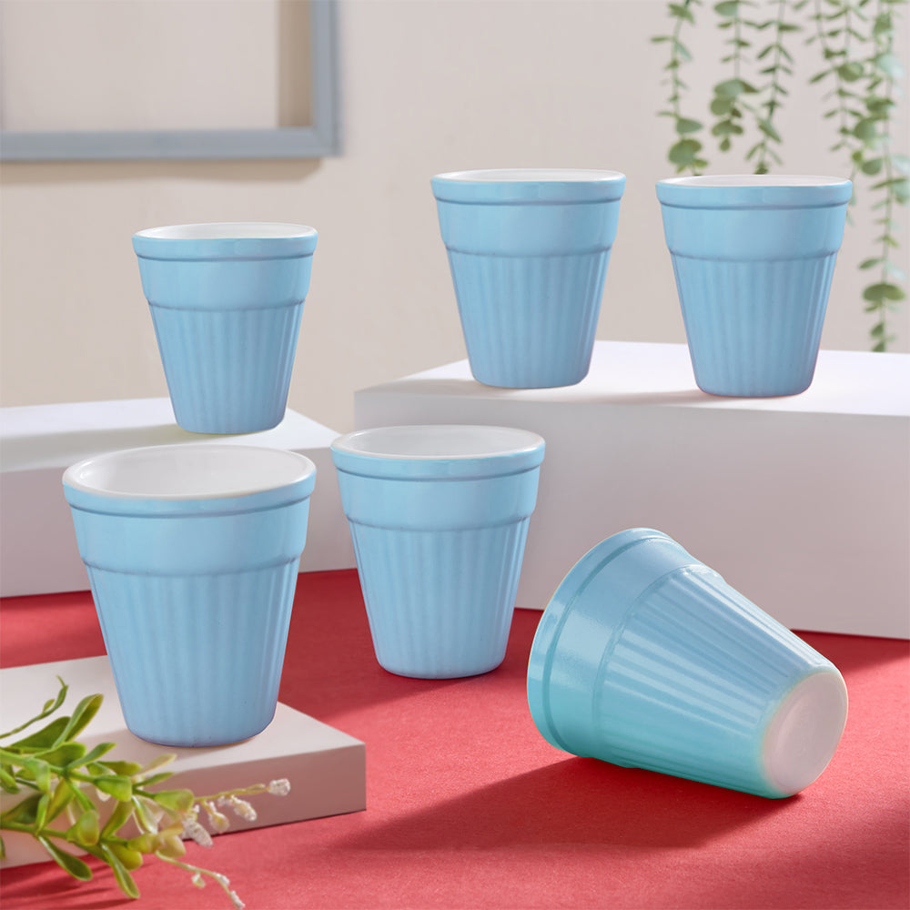 Larah By Borosil Kulhad Set of 6, Powder Blue, 200ml 200 ml x 6