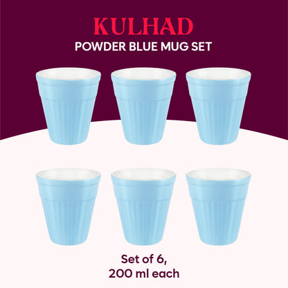 Larah By Borosil Kulhad Set of 6, Powder Blue, 200ml 200 ml x 6