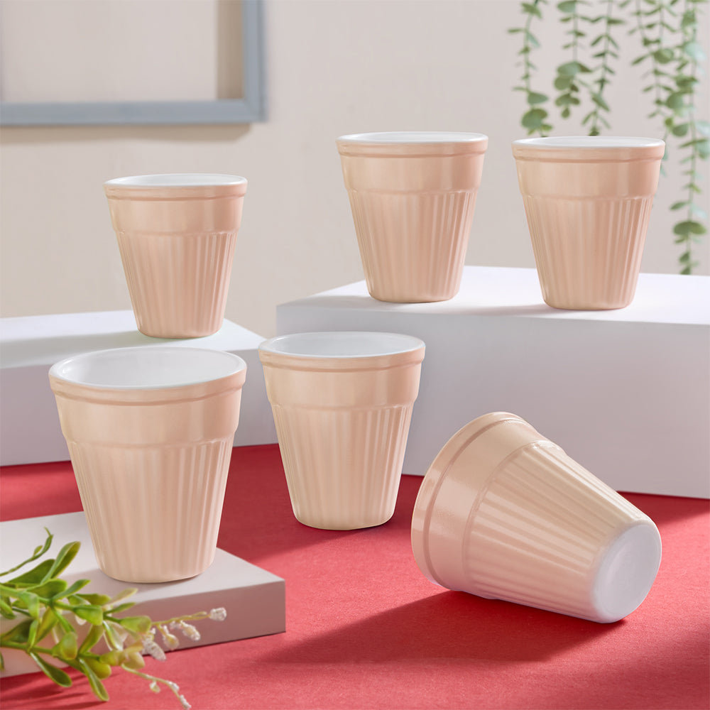 Larah By Borosil Kulhad Set of 6, Peach Puff, 200ml