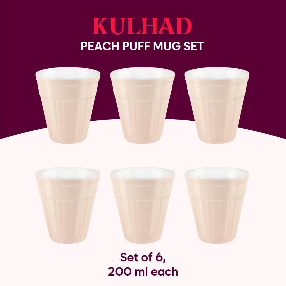 Larah By Borosil Kulhad Set of 6, Peach Puff, 200ml 200 ml x 6
