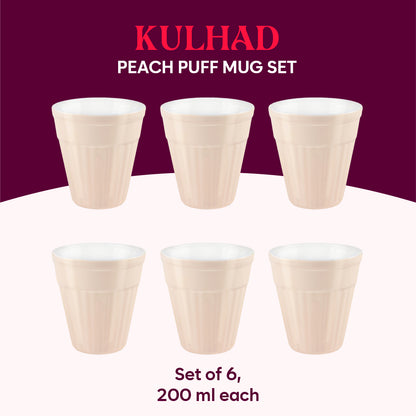 Larah By Borosil Kulhad Set of 6, Peach Puff, 200ml 200 ml x 6