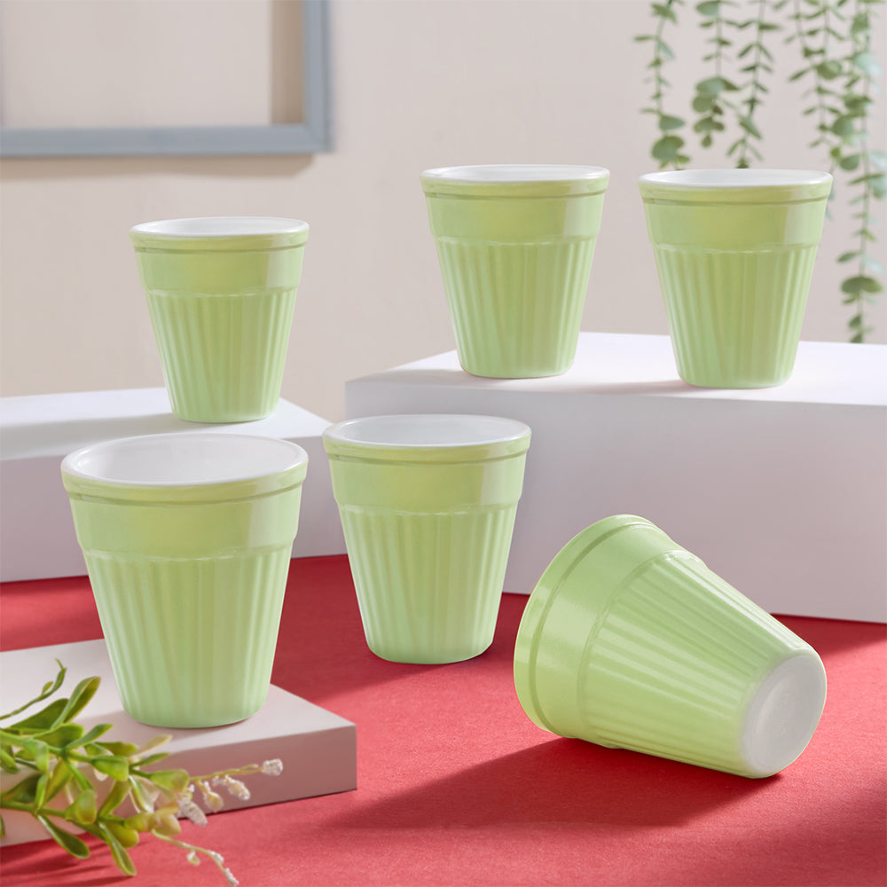 Larah By Borosil Kulhad Set of 6, Soft Green, 200ml 200 ml x 6
