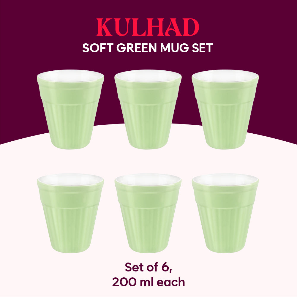 Larah By Borosil Kulhad Set of 6, Soft Green, 200ml 200 ml x 6