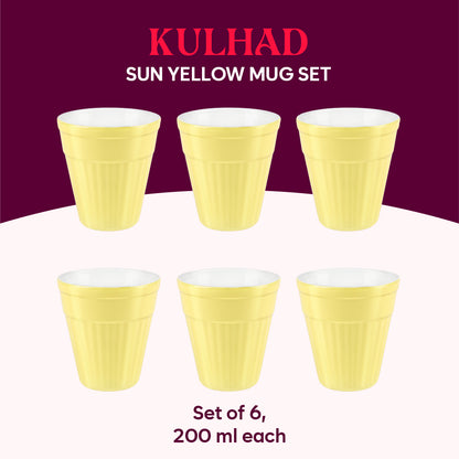 Larah By Borosil Kulhad Set of 6, Sun Yellow, 200ml 200 ml x 6