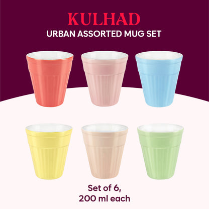 Larah By Borosil Kulhad Set of 6, Urban Assorted, 200ml 200 ml x 6