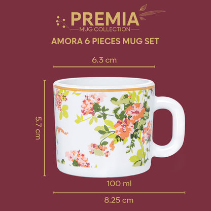 Larah By Borosil Amora Mug Set, 100 ml 100 ml x 6