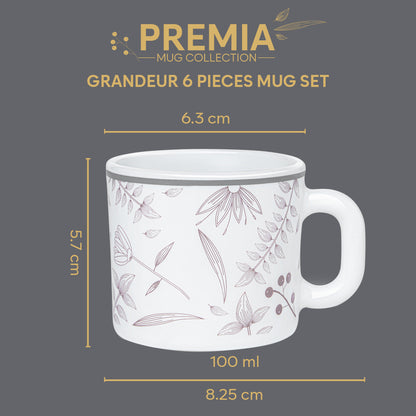 Larah By Borosil Grandeur Mug Set, 100 ml 100 ml x 6