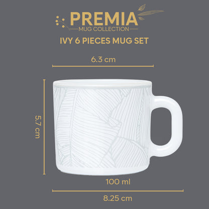 Larah By Borosil Ivy Mug Set, 100 ml 100 ml x 6