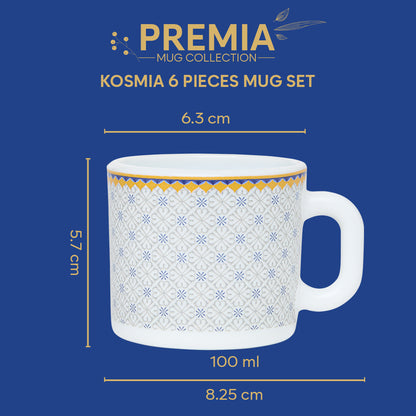 Larah By Borosil Kosmia Mug Set, 100 ml 100 ml x 6