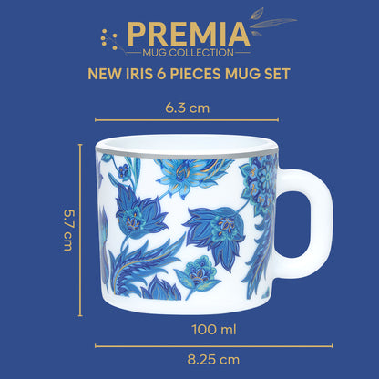 Larah By Borosil New Iris Mug Set, 100 ml 100 ml x 6