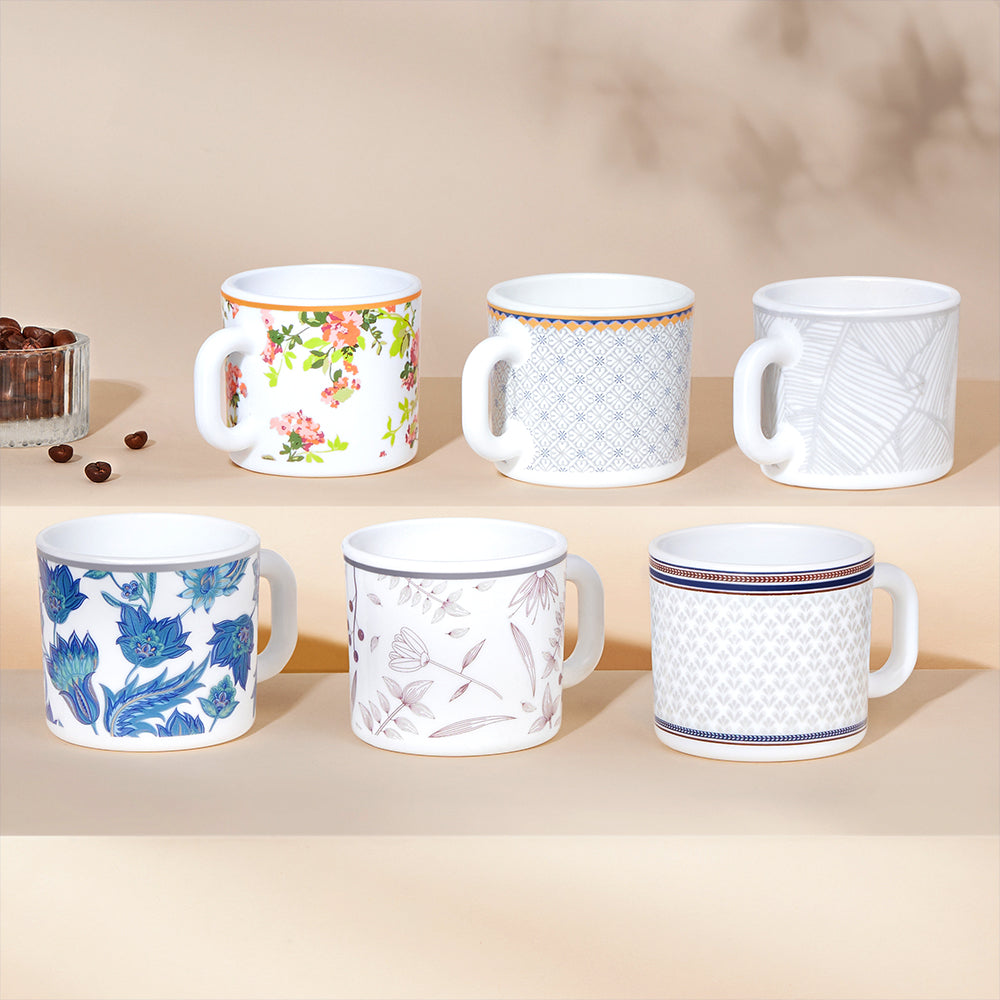 Larah By Borosil New Iris Mug Set, 100 ml 100 ml x 6