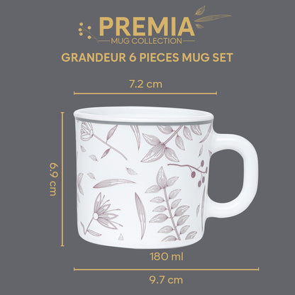 Larah By Borosil Grandeur Mug Set, 180 ml 180 ml x 6