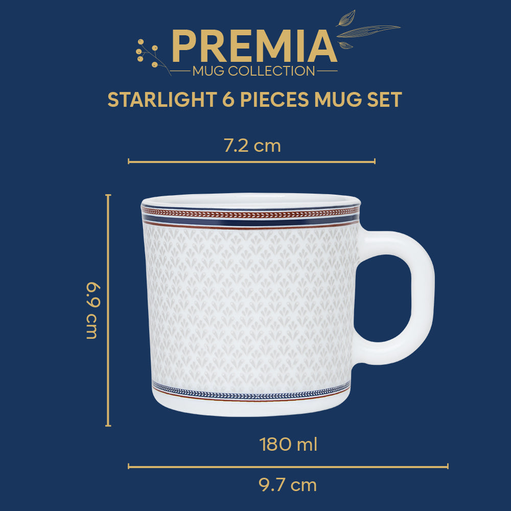 Larah By Borosil Starlight Mug Set, 180 ml 180 ml x 6