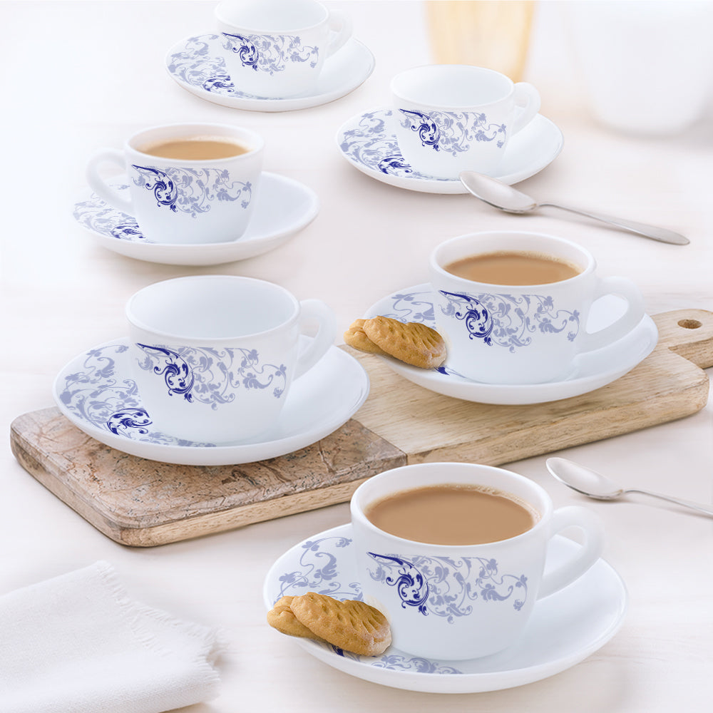 Larah By Borosil Blue Eve Cup n Saucer Set 140 ml x 12