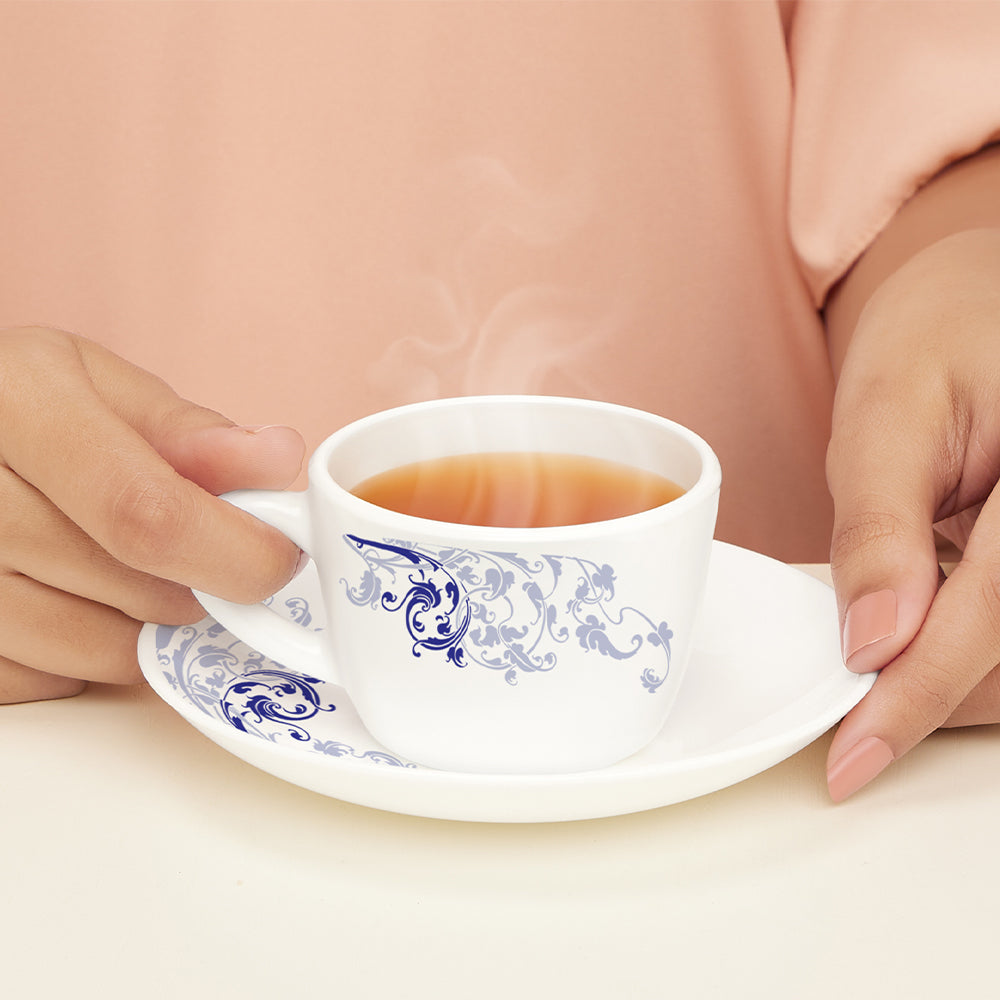 Larah By Borosil Blue Eve Cup n Saucer Set 140 ml x 12