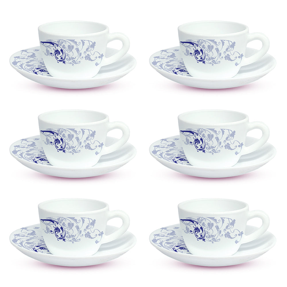 Larah By Borosil Blue Eve Cup n Saucer Set 140 ml x 12