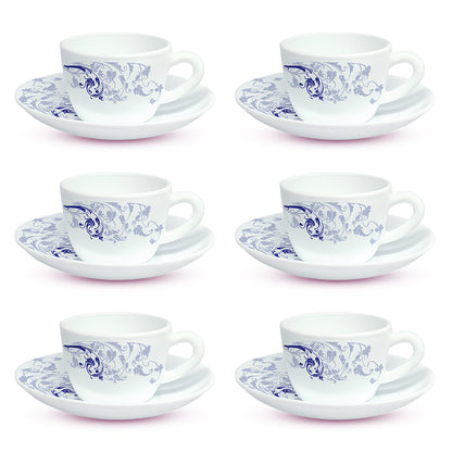 Larah By Borosil Blue Eve Cup n Saucer Set 140 ml x 12