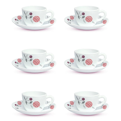 Larah By Borosil Dahlia Cup n Saucer Set 140 ml x 12