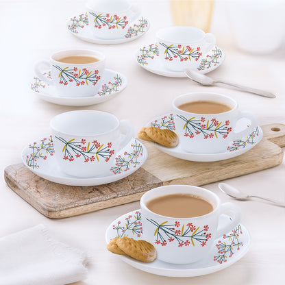 Larah By Borosil Red Bud Cup n Saucer Set 140 ml x 12