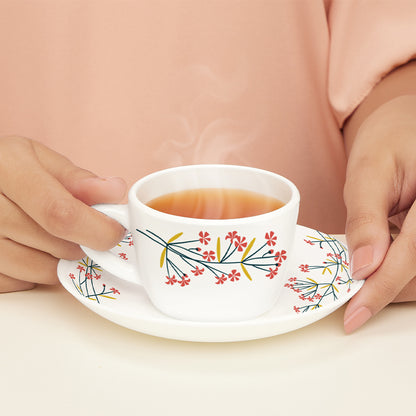 Larah By Borosil Red Bud Cup n Saucer Set 140 ml x 12