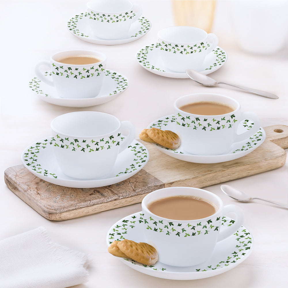 Larah By Borosil Sage Cup n Saucer Set 140 ml x 12