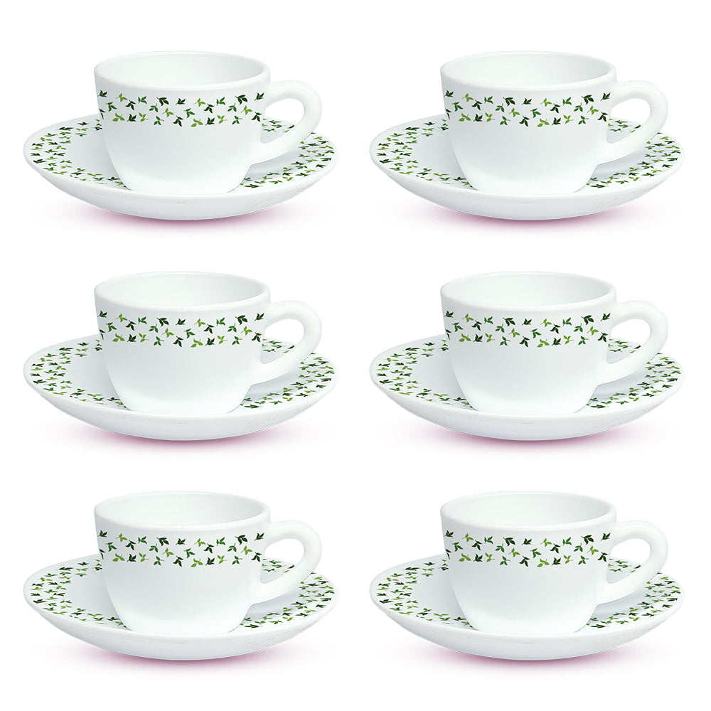 Larah By Borosil Sage Cup n Saucer Set 140 ml x 12
