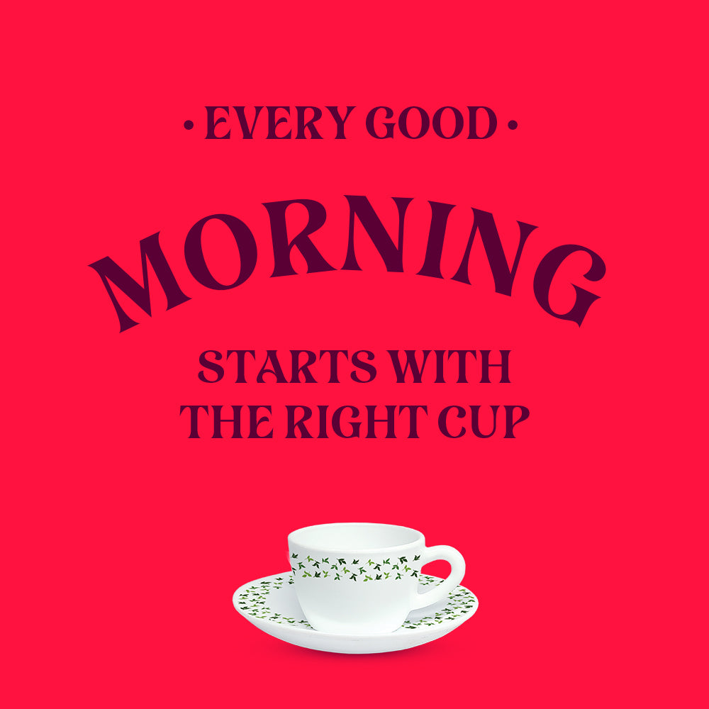 Larah By Borosil Sage Cup n Saucer Set 140 ml x 12