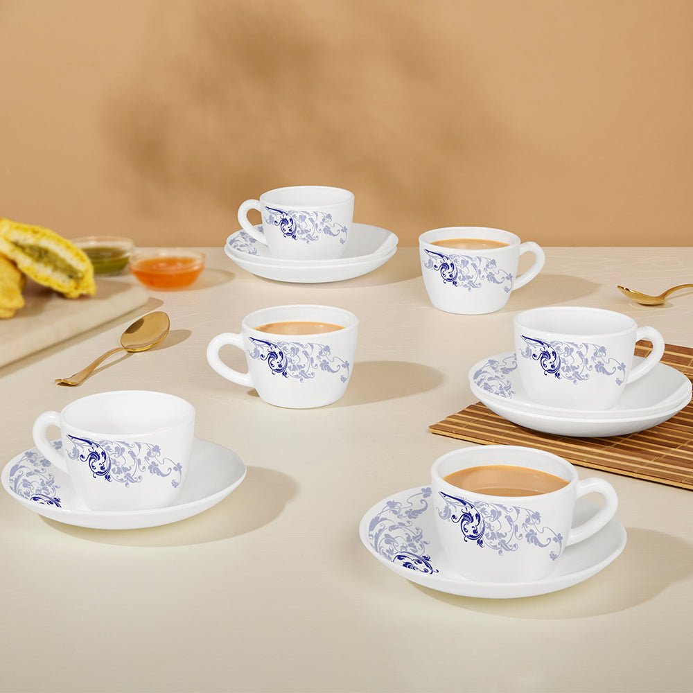 Larah By Borosil Blue Eve Cup n Saucer Set, 220ml x 12