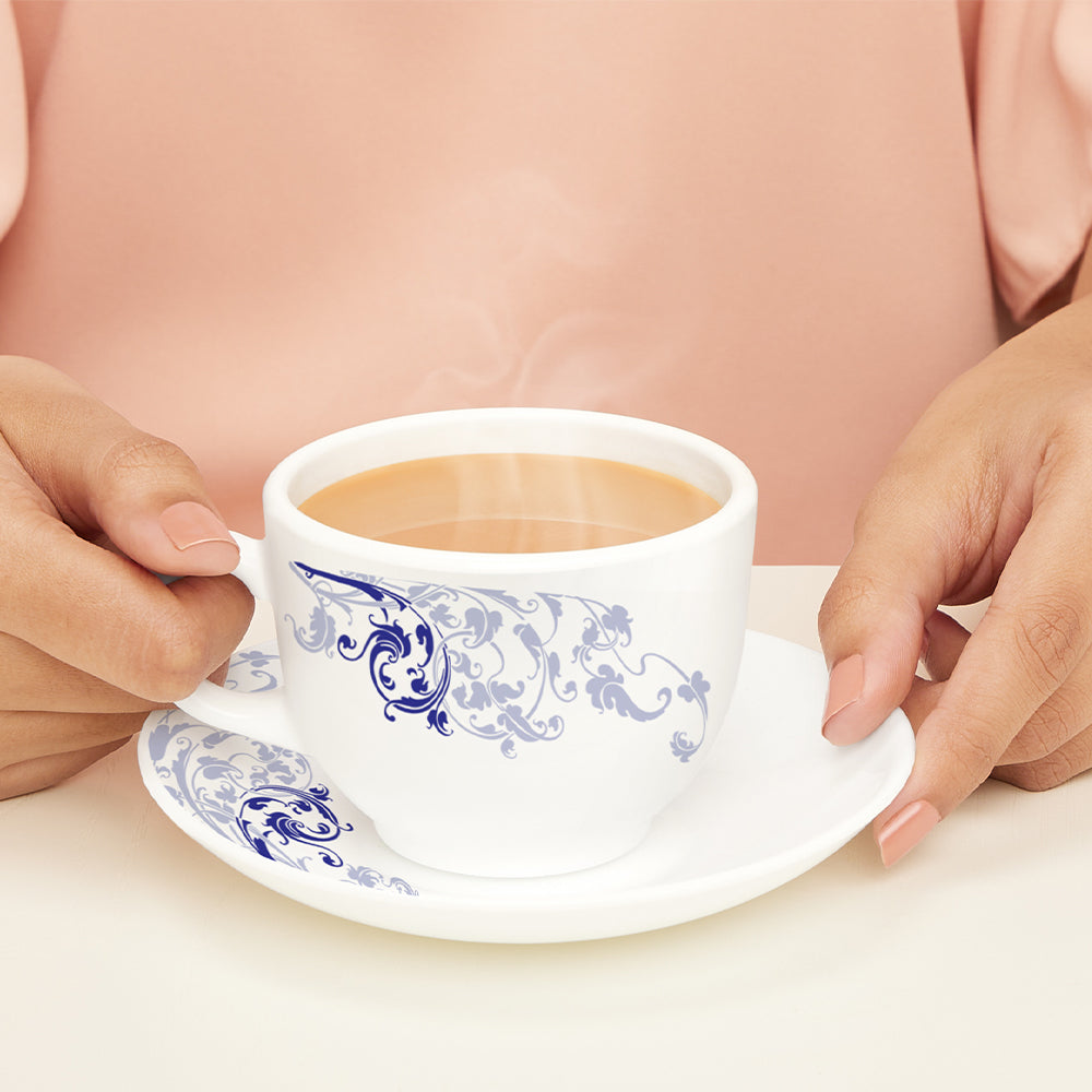 Larah By Borosil Blue Eve Cup n Saucer Set 220 ml x 12