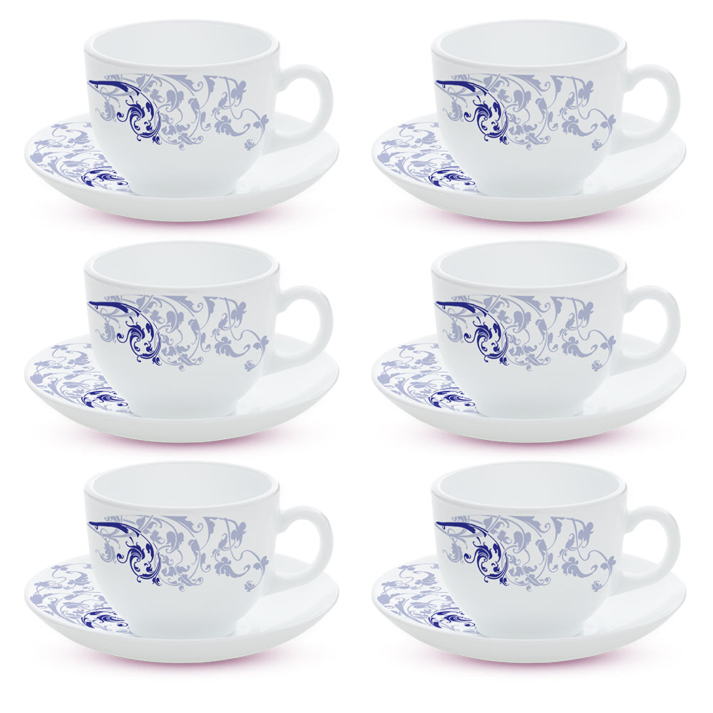 Larah By Borosil Blue Eve Cup n Saucer Set 220 ml x 12