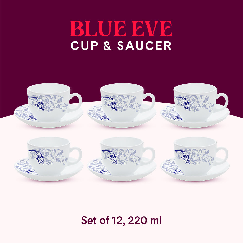 Larah By Borosil Blue Eve Cup n Saucer Set 220 ml x 12