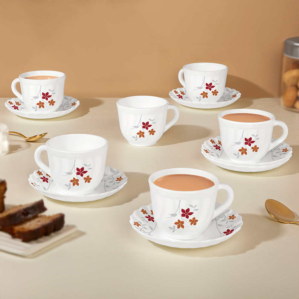 Larah By Borosil Rosalie Cup n Saucer Set 220 ml x 12
