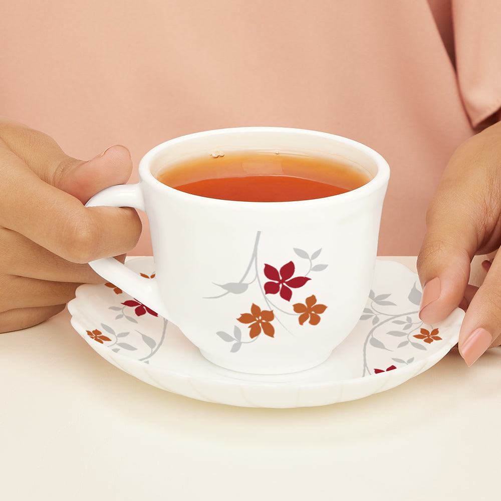 Larah By Borosil Rosalie Cup n Saucer Set 220 ml x 12