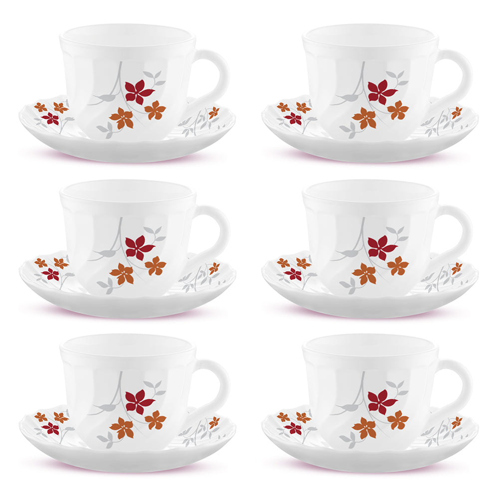 Larah By Borosil Rosalie Cup n Saucer Set 220 ml x 12
