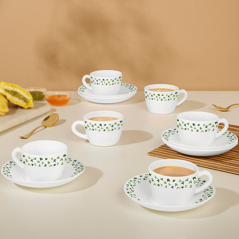 Larah By Borosil Sage Cup n Saucer Set 220 ml x 12