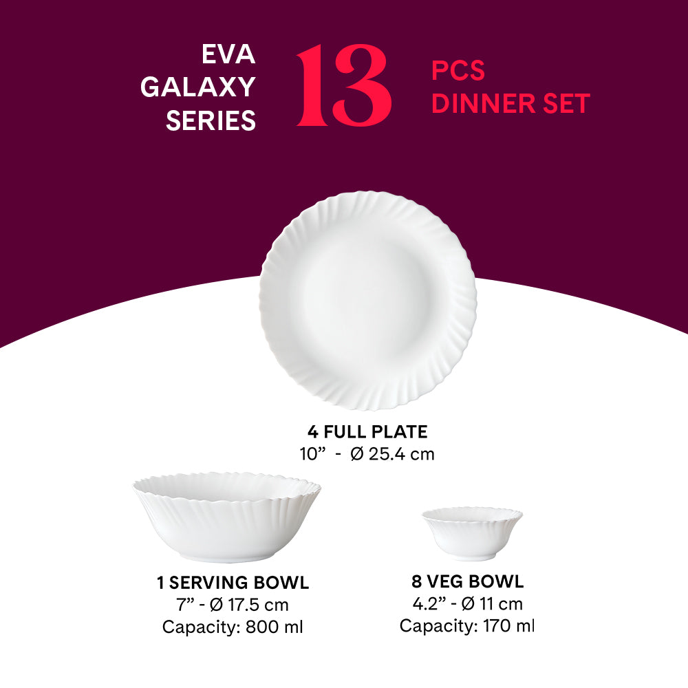 Larah by Borosil, Eva Dinner Set 13 pc Set: Serves 4