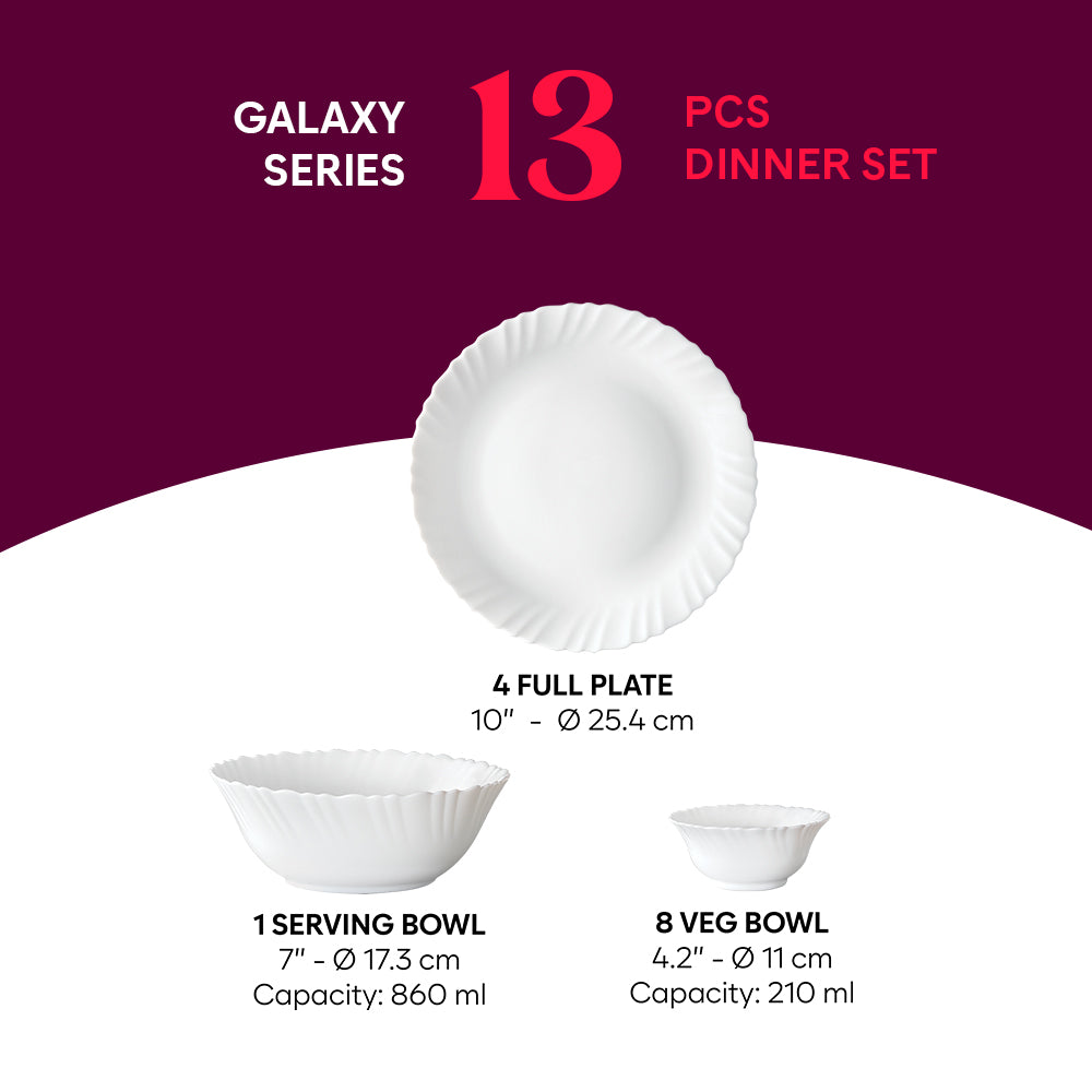 Larah by Borosil Florence 13 pc Dinner Set 13 pc Set: Serves 6